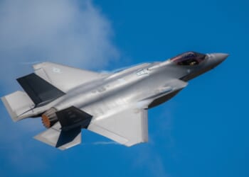 An F-35 fighter in flight.