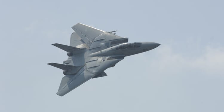 An F-14 Tomcat in swept wing configuration.
