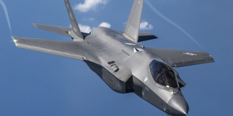 A U.S. Air Force F-35A Lightning II assigned to the 4th Fighter Squadron flies over the Pacific Ocean during a refueling mission in preparation of Exercise Bushido Guardian 2025 near Misawa Air Base, Japan, Sept. 26, 2025.