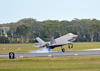 An F-35 taking off.