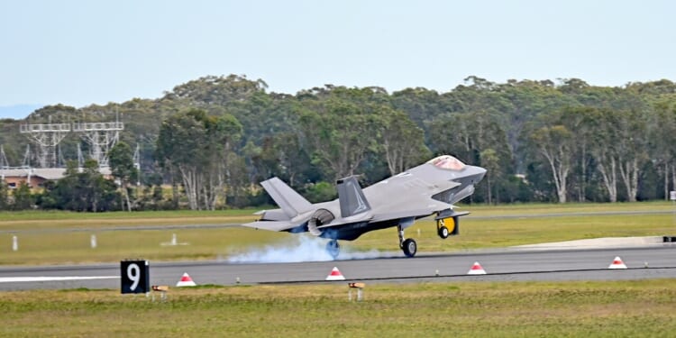 An F-35 taking off.