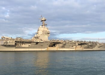 A side view of the USS Gerald R. Ford.