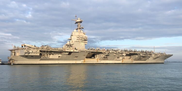 A side view of the USS Gerald R. Ford.