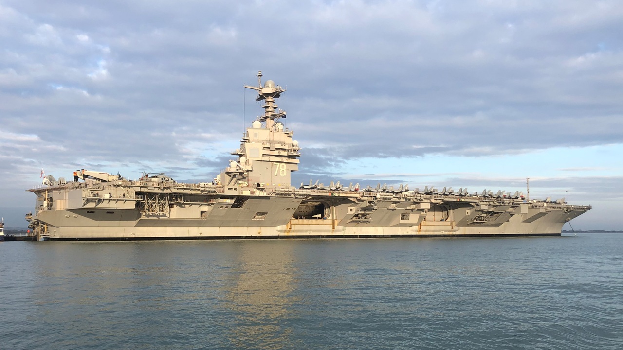 A side view of the USS Gerald R. Ford.