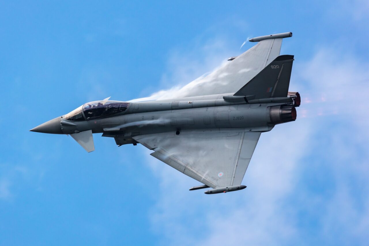 Royal Air Force Eurofighter Typhoon fighter jet plane flying