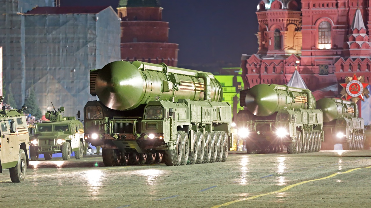 A Russian ICBM on parade in Red Square.