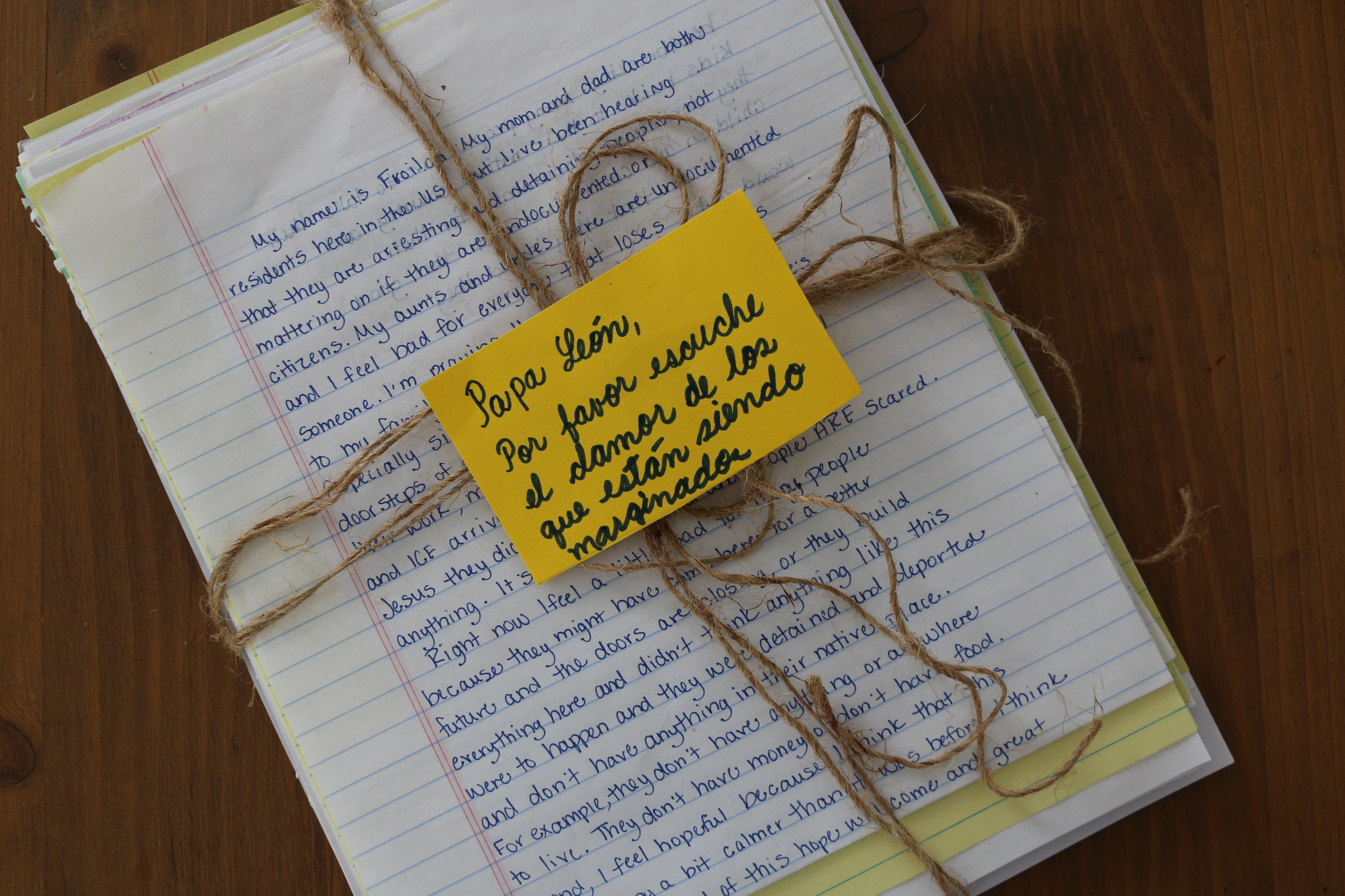 Pope Leo receives a collection of letters from migrants in the United States fearing deportation Oct. 8, 2025. Credit: Hope Border Institute