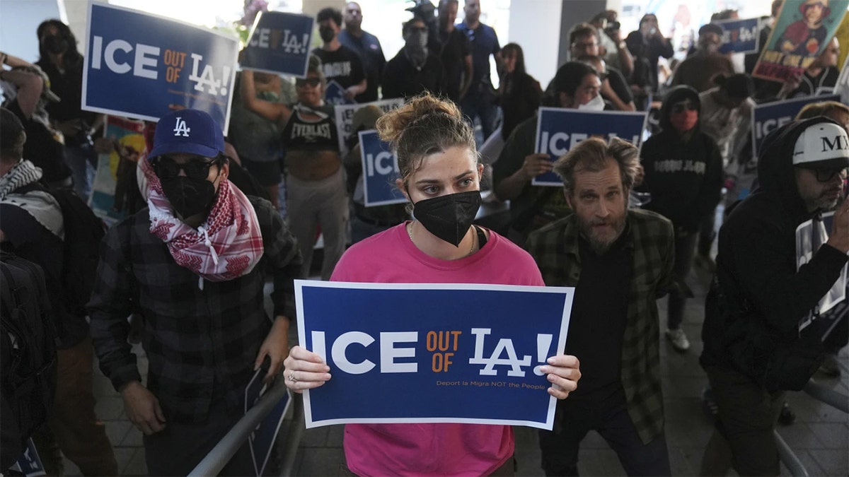 Anti-ICE protesters by Dodger Stadium