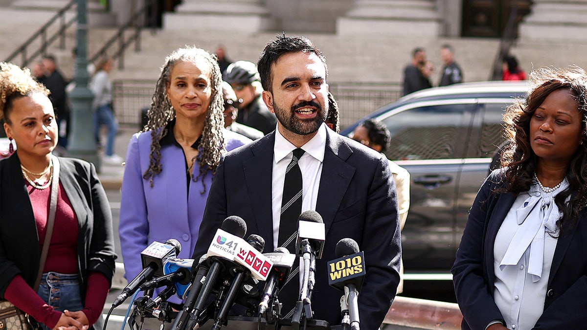 Zohran Mamdani speaking at press conference.