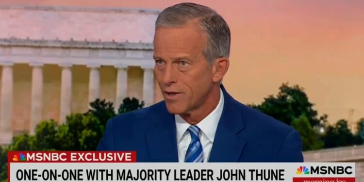 John Thune discusses key political issues in an exclusive interview on MSNBC, with the Lincoln Memorial in the background.