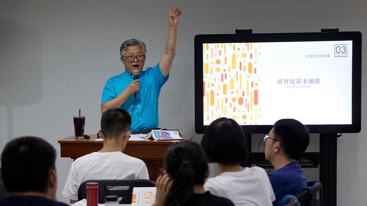 Pastor Jin teaching a class in 2018