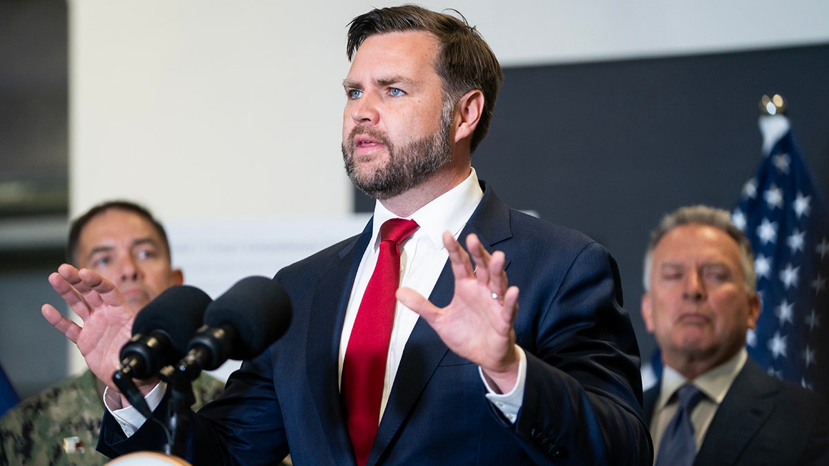 Vice President JD Vance gestures while speaking in Israel