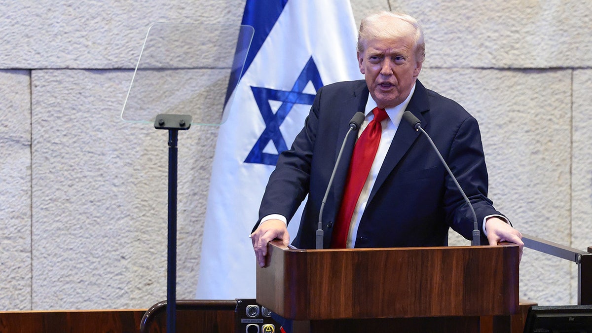 U.S. President Donald Trump addresses the Knesset