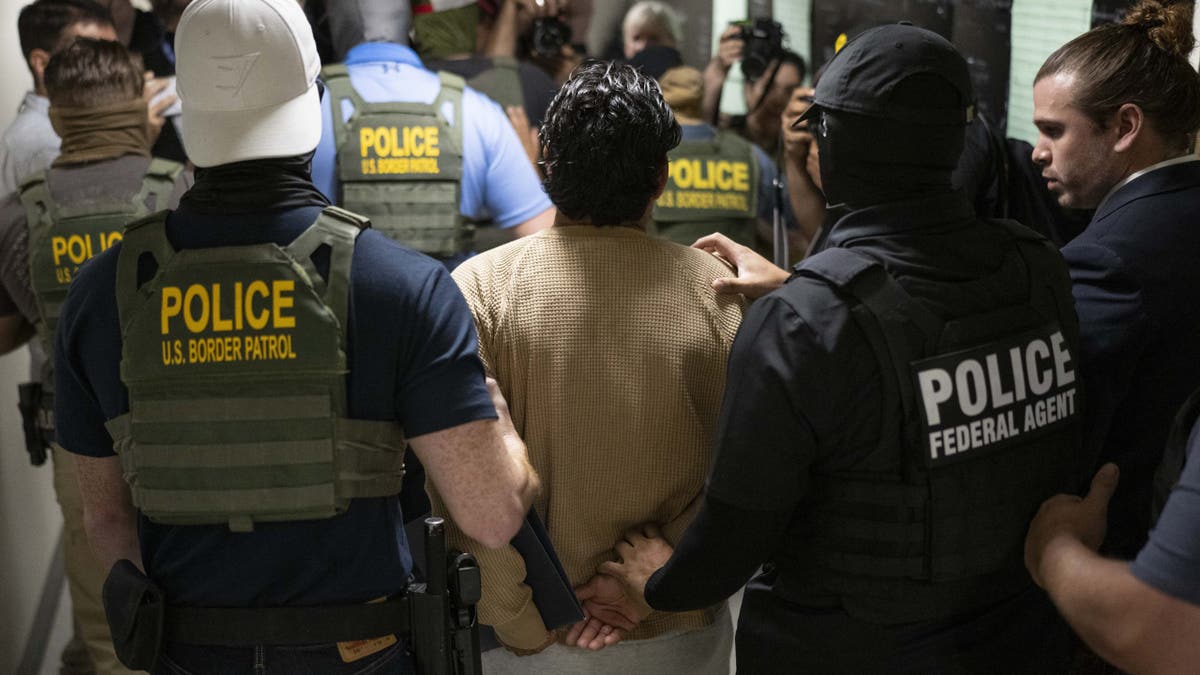 Federal agents detain a person after attending a court hearing at immigration court