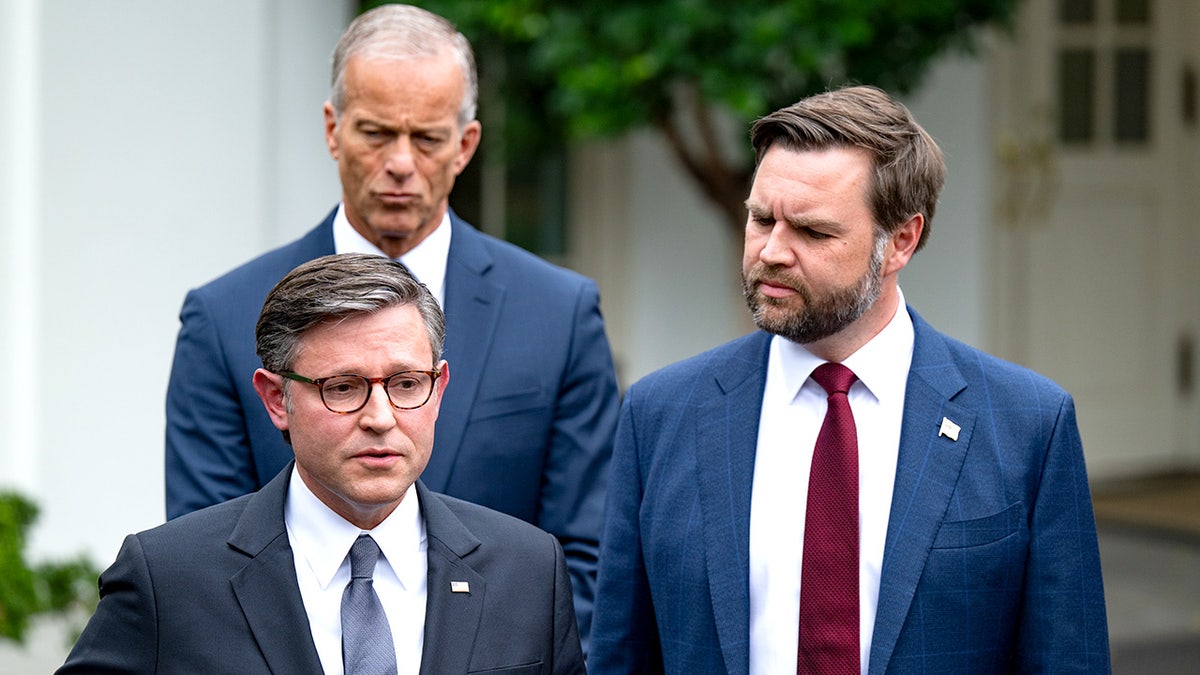 Speaker Mike Johnson, Majority Leader John Thune, and Vice President JD Vance addressed reporters after White House talks