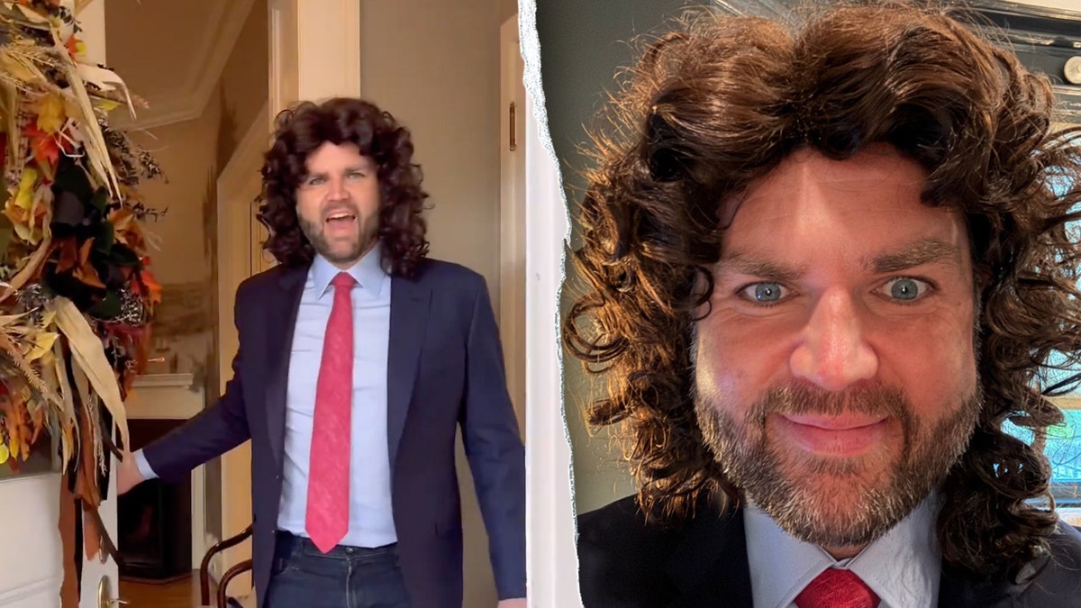 Split image of JD Vance's Halloween costume
