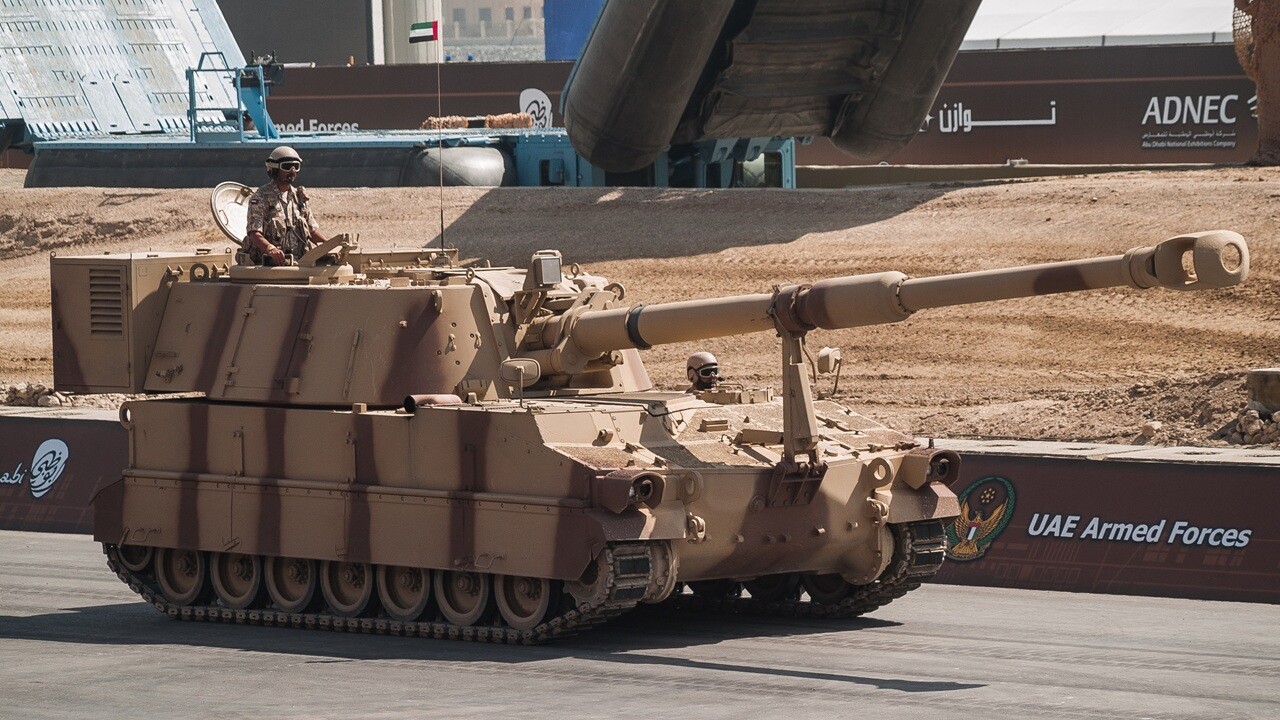 An M109 Paladin self-propelled howitzer on display.