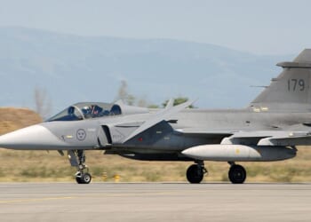 A Swedish Air Force Gripen fighter jet.