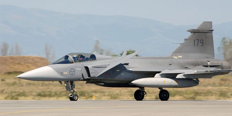 A Swedish Air Force Gripen fighter jet.