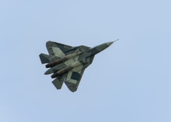 A Russian Su-57 fighter in flight.