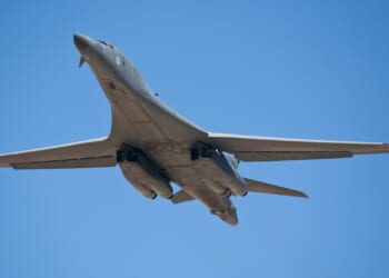 The underside of a B-1 Lancer.