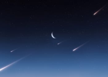 Space objects burning up in the atmosphere, creating trails of light.