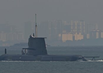An Australian submarine at sail.