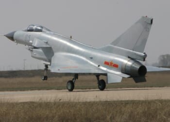A J-10 powered by an AL-31FN turbofan engine
