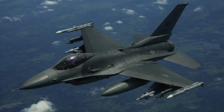 An F-16 Fighting Falcon, 510th Fighter Squadron, deployed to Krzesiny Air Base, Poland, in support of Aviation Detachment rotation 17-3, exercise BALTOPS and exercise Saber Strike flies over Latvia, June 7, 2017.