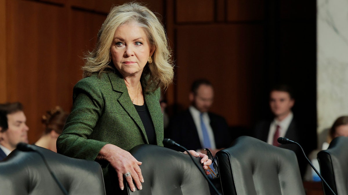 Sen. Marsha Blackburn arrives at a hearing