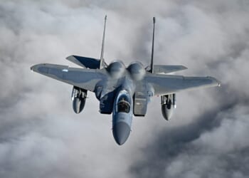A U.S. Air Force F-15C Eagle flies in formation during CRUZEX 2024 over Natal, Brazil, Nov. 4, 2024.