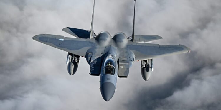 A U.S. Air Force F-15C Eagle flies in formation during CRUZEX 2024 over Natal, Brazil, Nov. 4, 2024.