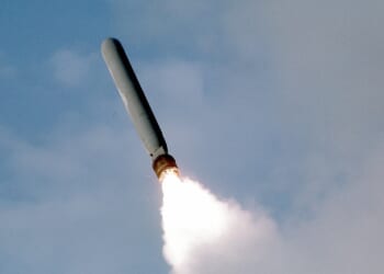 A Tomahawk missile in flight.