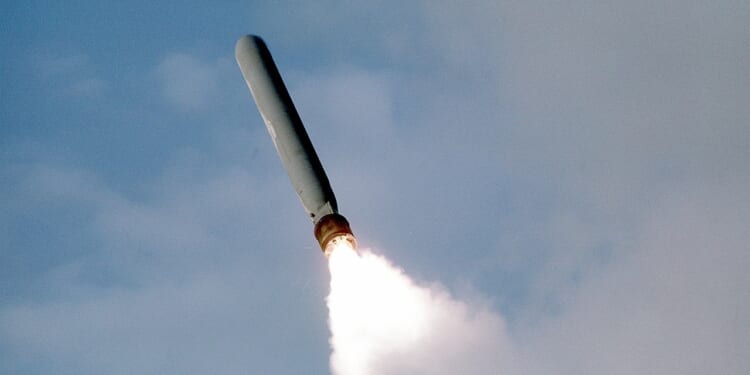 A Tomahawk missile in flight.