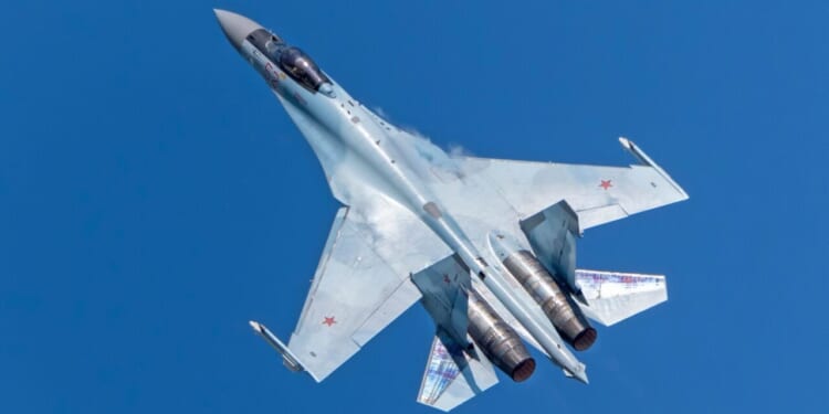 Aerobatic teams Falcons Of Russia on planes Su-35 of the international aerospace salon MAKS-2021.