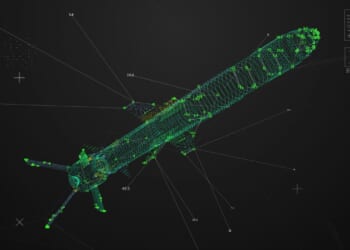 A 3D design of a missile.