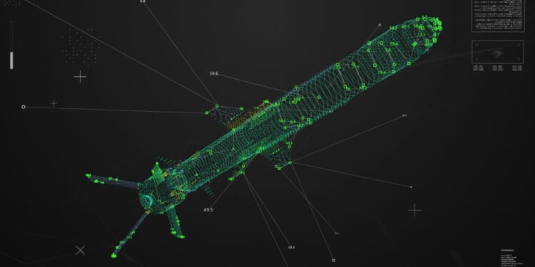 A 3D design of a missile.
