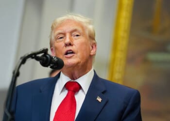 President Donald Trump giving a speech.