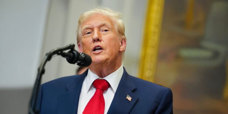 President Donald Trump giving a speech.