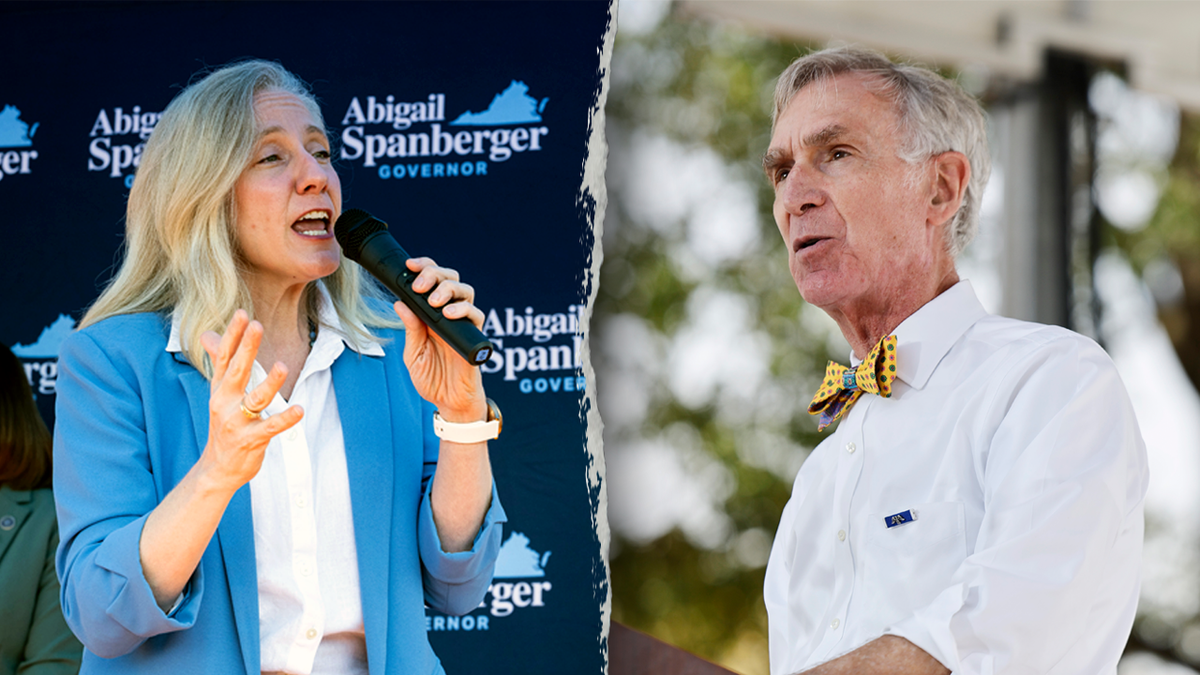 Abigail Spanberger and Bill Nye in a split image