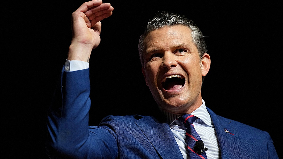 U.S. Secretary of War Pete Hegseth speaks to senior military leaders at Marine Corps Base Quantico, Virginia,