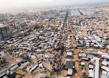 Refugees gather in Gaza City.