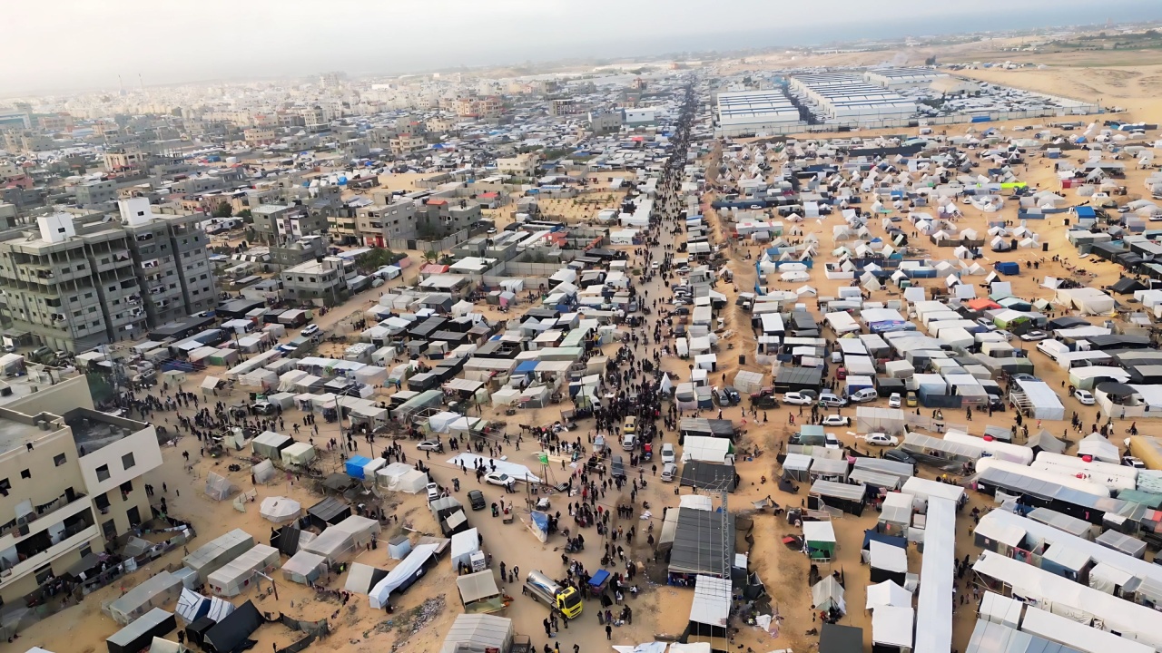 Refugees gather in Gaza City.