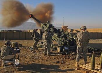 An M777 howitzer firing.