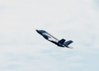 An F-35 demonstrator aircraft in flight.