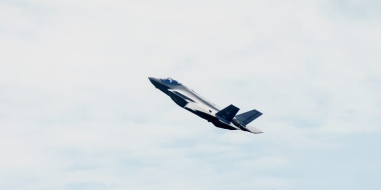 An F-35 demonstrator aircraft in flight.