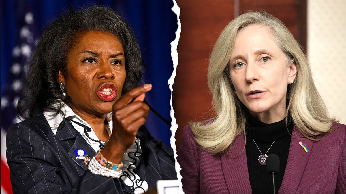 A split image of Winsome Earle-Sears and Abigail Spanberger