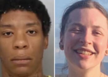 Image showing two individuals: one is a mugshot and the other is a smiling portrait against a scenic background.