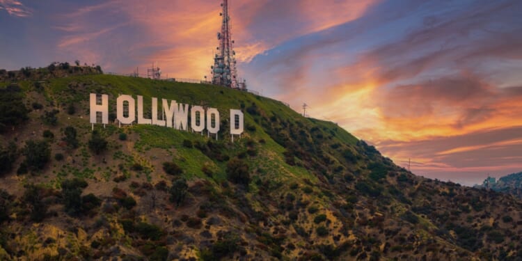 Los Angeles, USA. July 10, 2023. Famous Hollywood Sign in Mount Lee in Los Angeles, California. Aerial view of the Hollywood hills.