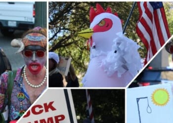 Horned Non-Binary No-Kings-Day Protester in Texas Taunts Pro-Trump Counter Protester